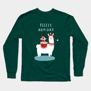 Fleece Navidad Llama with Christmas Presents Long Sleeve T-Shirt